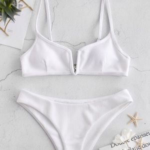White Bikini with V Cut Out by Zaful